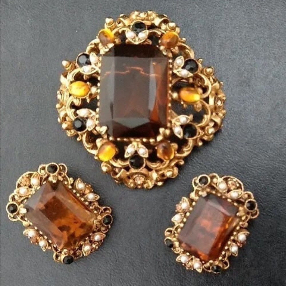 VTG ~FLORENZA Topaz Demi Parure Set